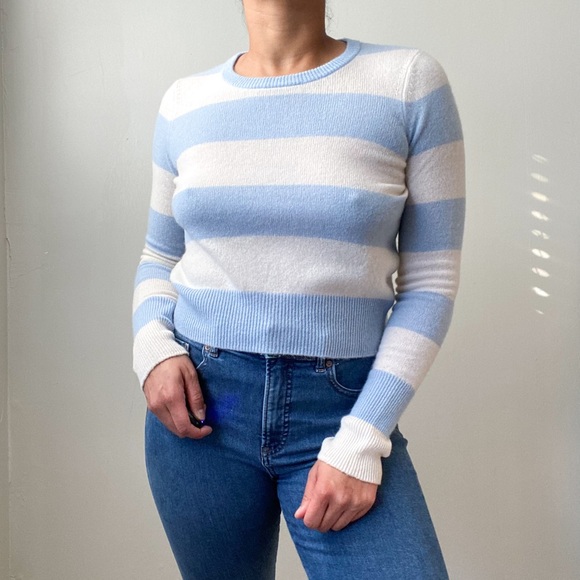 Intermix 100% Cashmere Cropped Striped Sweater - Picture 2 of 11